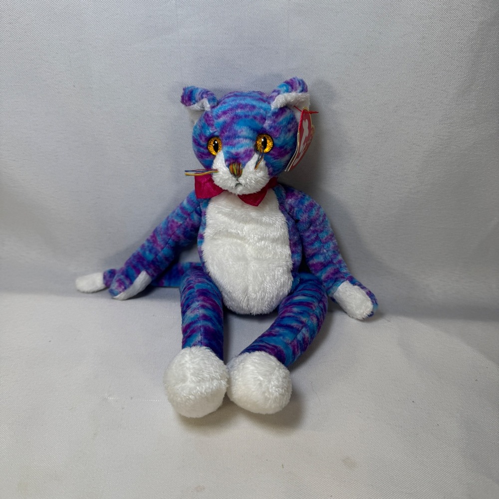 Ty Beanie Baby Kooky the Cat Purple Blue Tie Dye Plush 2001 Vintage 04357